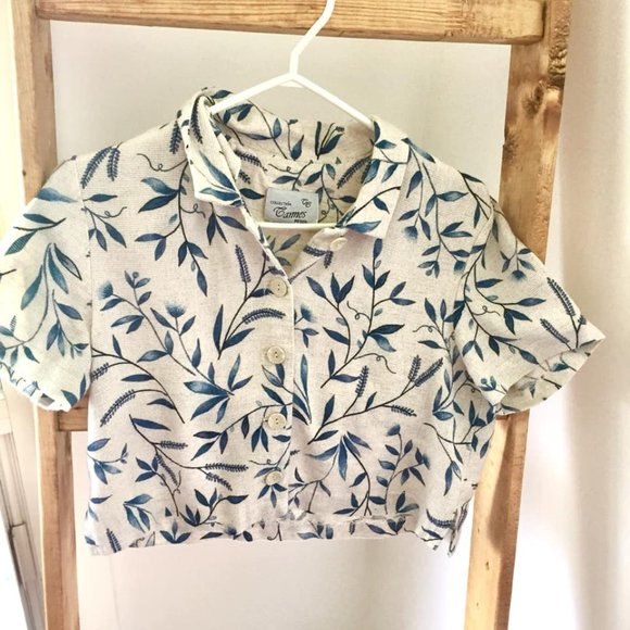 Vintage Floral Knit Cropped Button Down Top - Picture 3 of 9